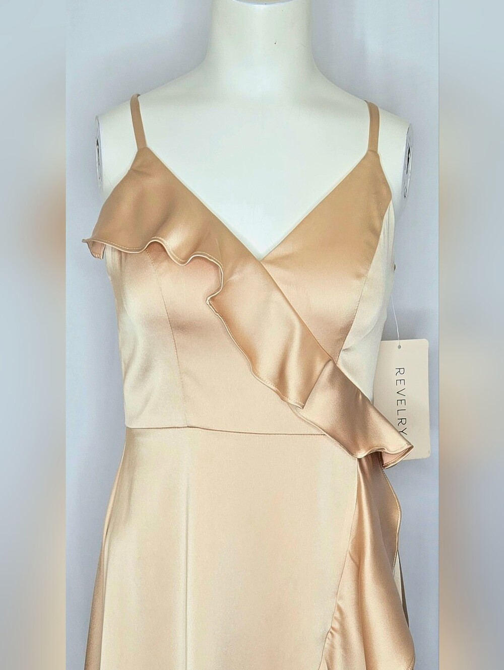 Revelry Paloma Gold Champagne Satin Formal Wedding Guest Bridesmaid Dress 4 NWT - Picture 4 of 10
